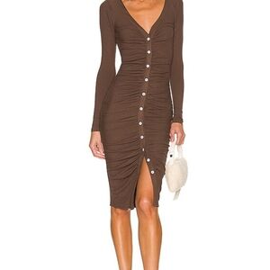 Grace Button Front Dress in Chocolate superdown